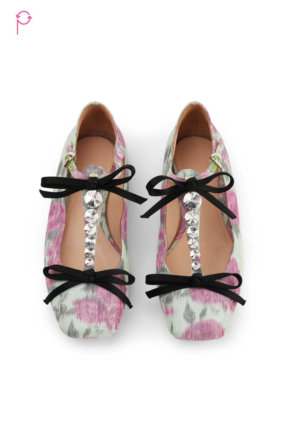 Preloved Rhinestone T-Strap Floral Satin Ballet Flat