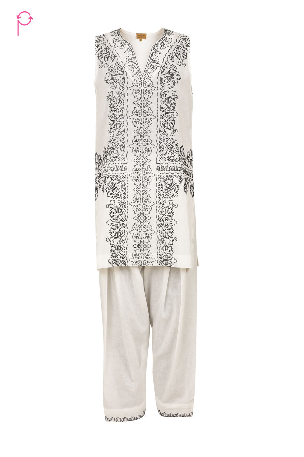 Preloved White Embroidered Cotton Co-ord Set