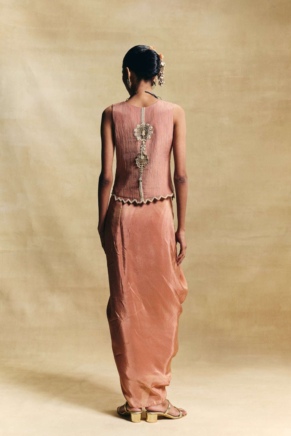 Peach Waistcoat & Drape Skirt