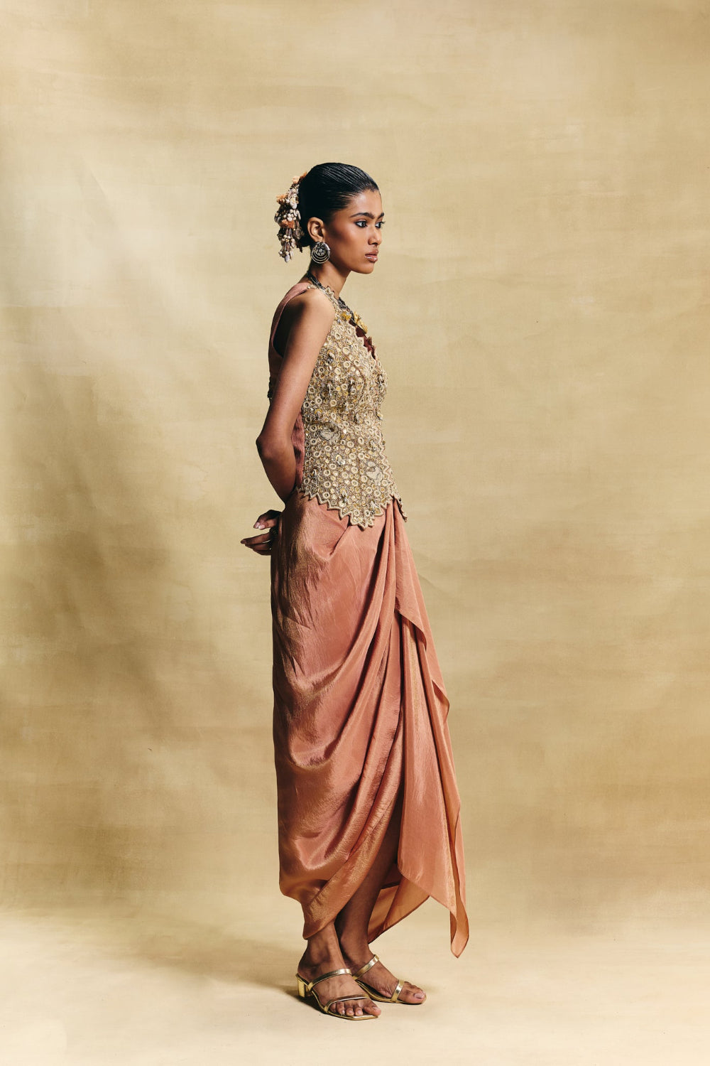 Peach Waistcoat & Drape Skirt