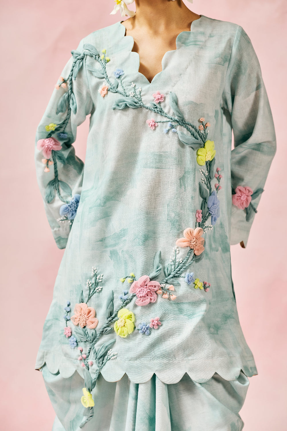 Applique Kurta & Skirt