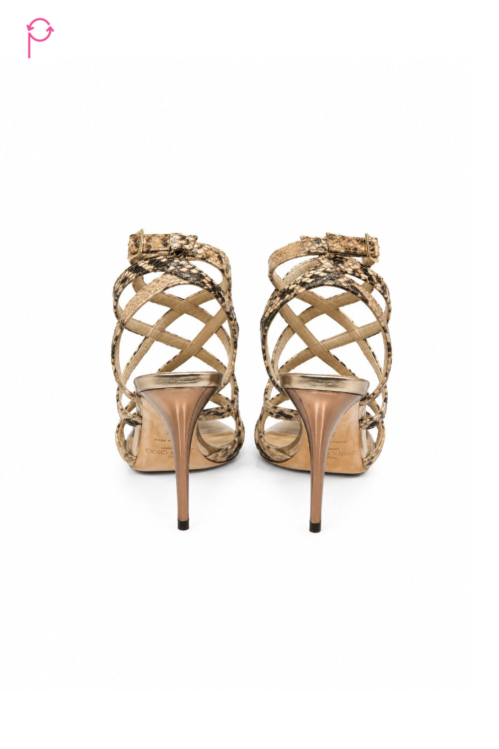 Preloved Beige Python Embossed Leather Ankle Strap Sandals