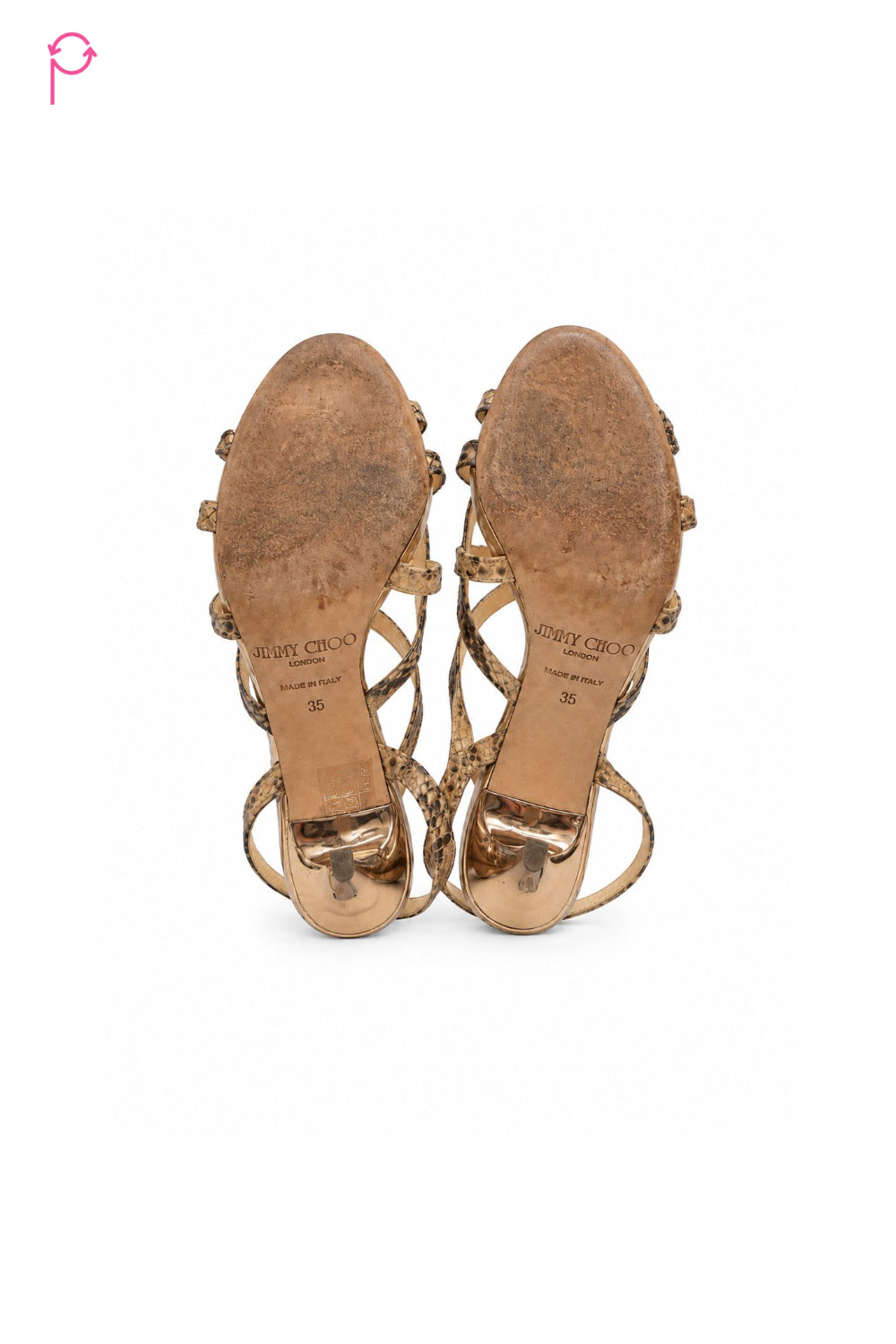 Preloved Beige Python Embossed Leather Ankle Strap Sandals