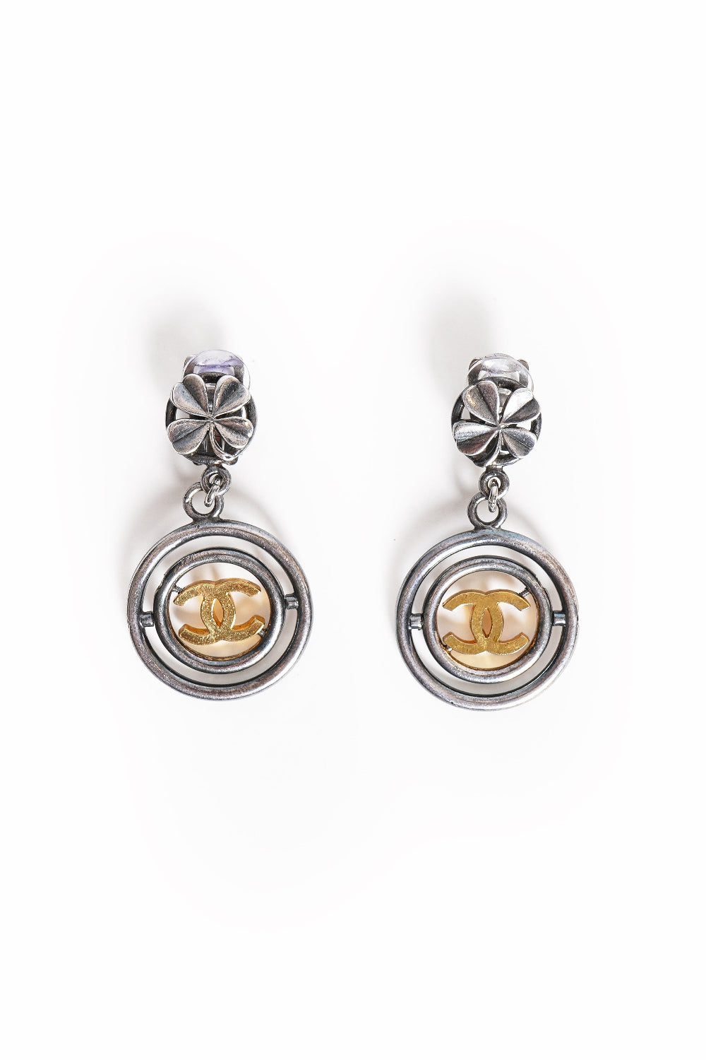 Vintage Chanel CC Logos Clover Dangle Earrings