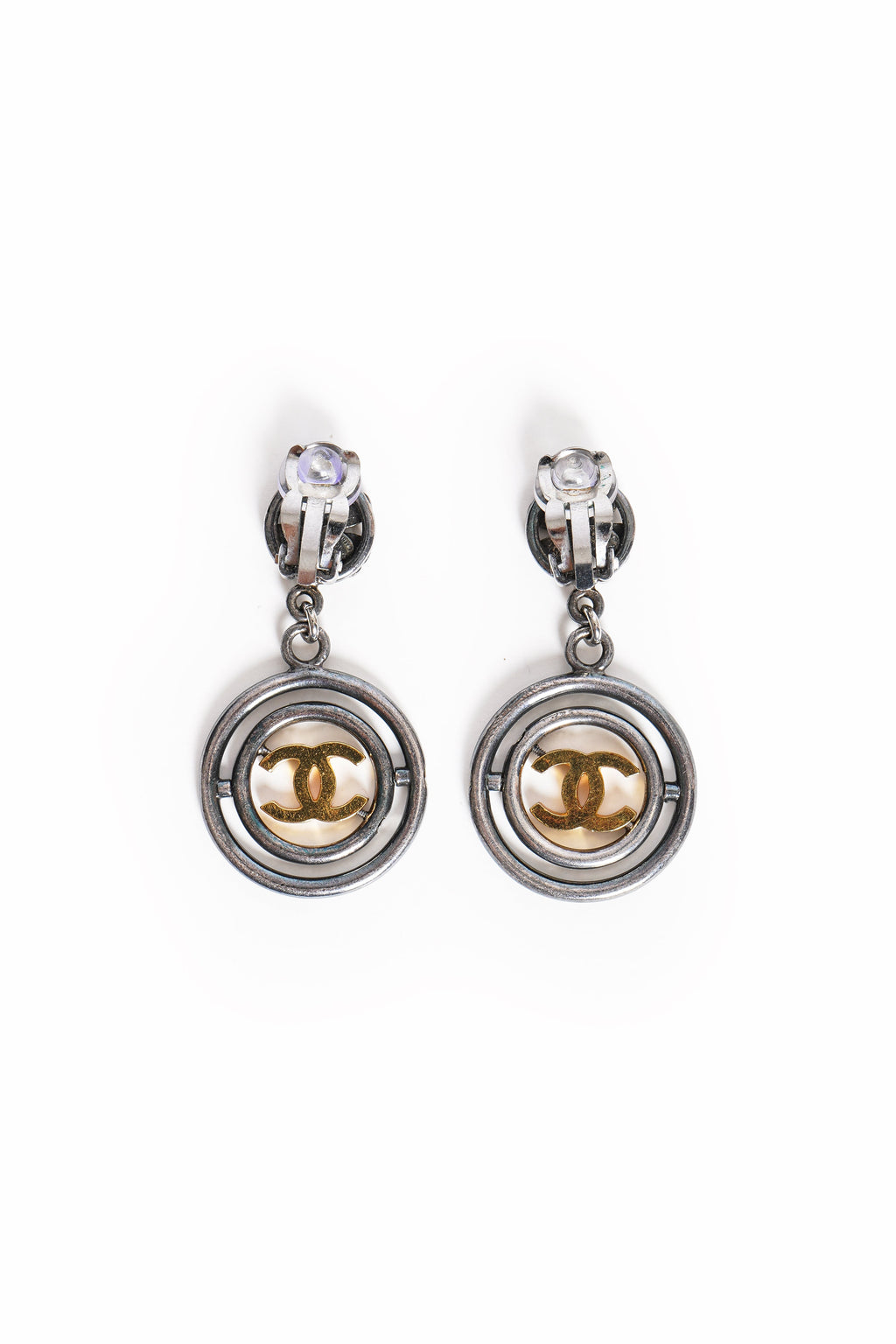 Vintage Chanel CC Logos Clover Dangle Earrings