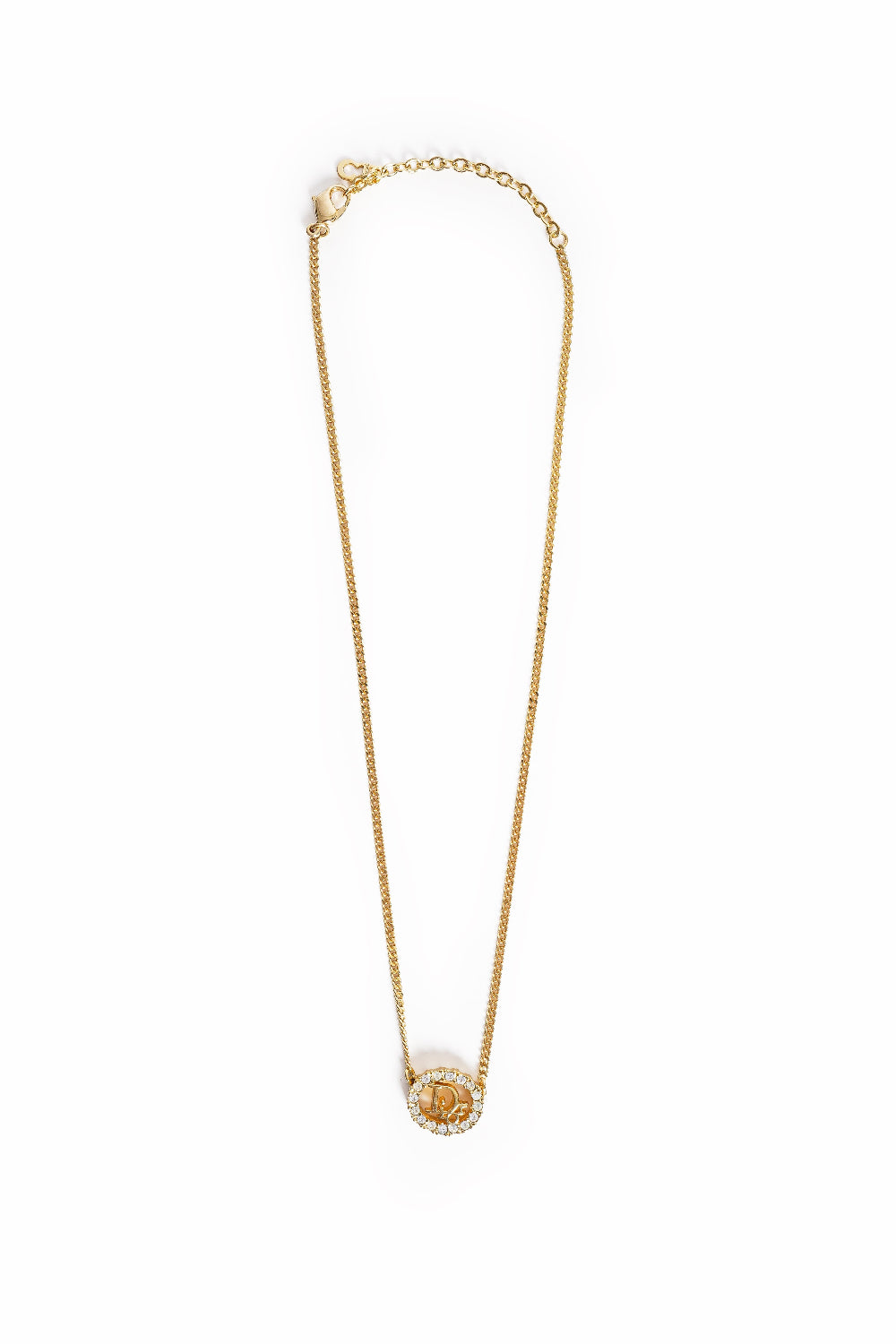 Vintage Dior Rhinestone Dior Logo Circular Pendant Necklace