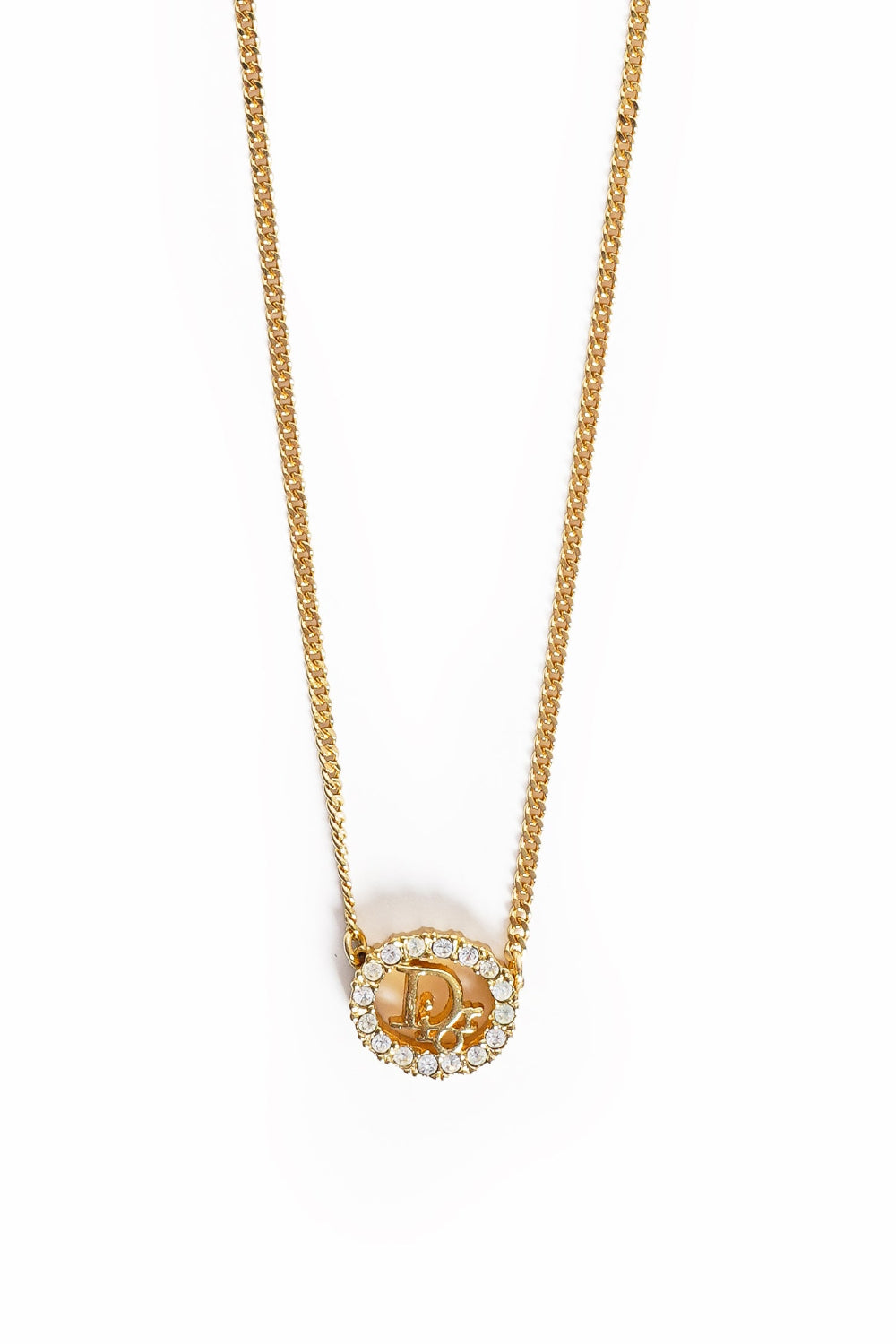 Vintage Dior Rhinestone Dior Logo Circular Pendant Necklace