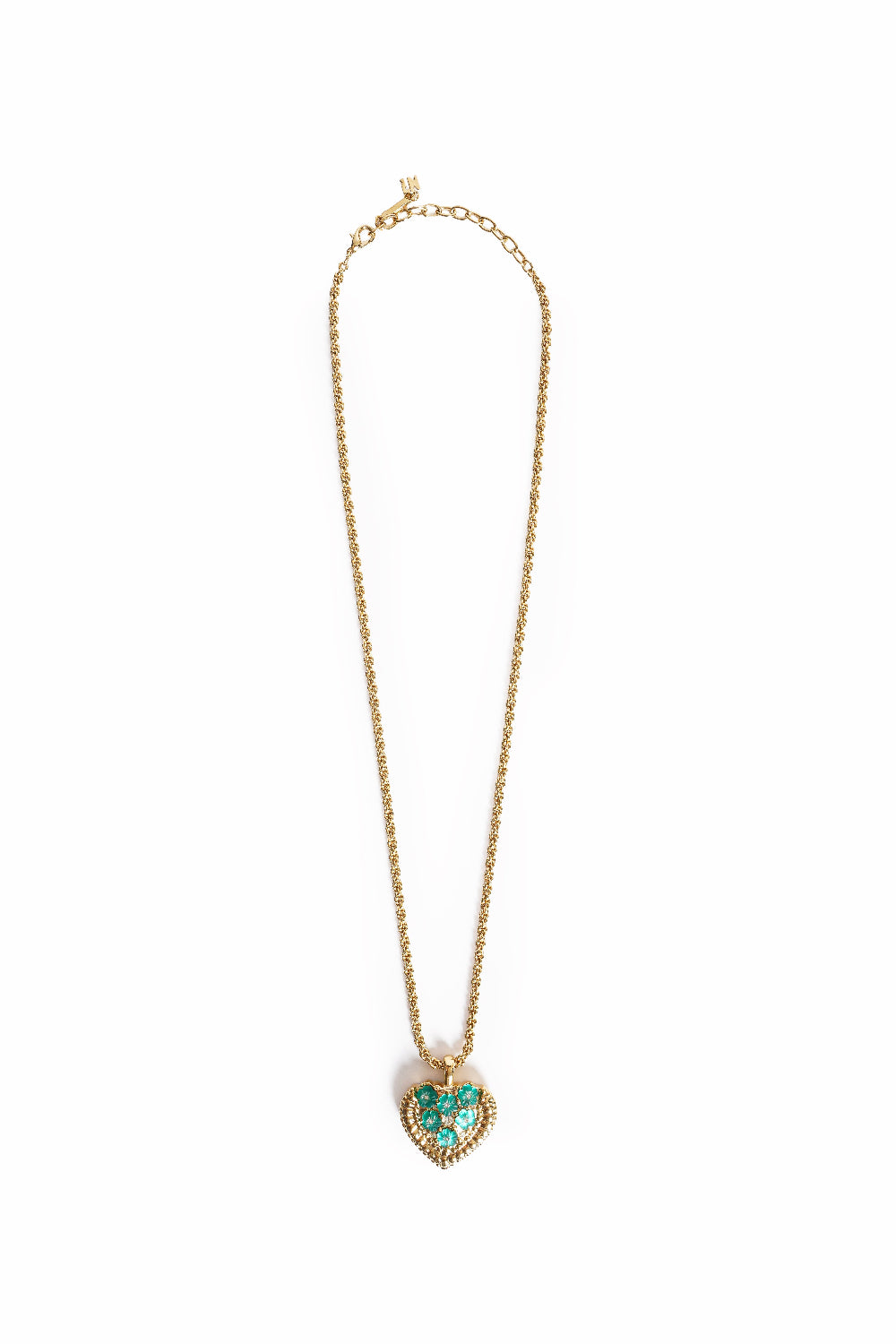 Vintage Nina Ricci Puffy Heart Turquoise Floral Pendant Necklace