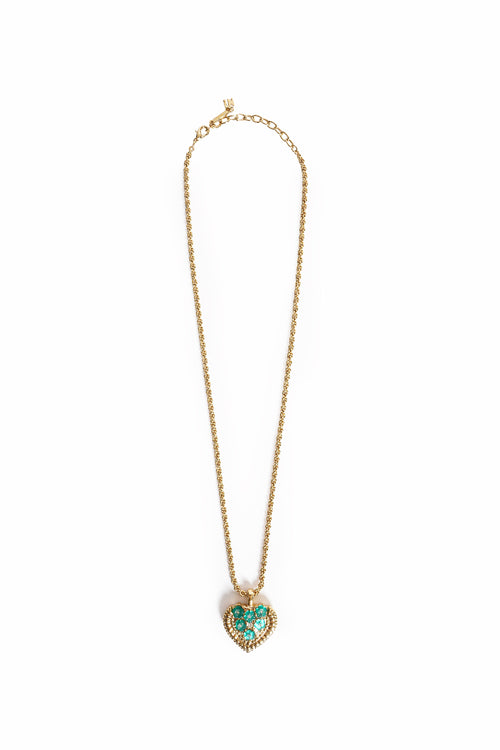 Vintage Nina Ricci Puffy Heart Turquoise Floral Pendant Necklace
