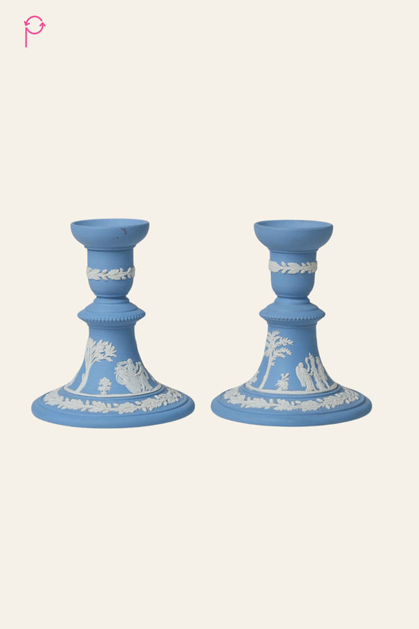 Preloved Vintage Wedgewood Candle Stands With Intricate Design