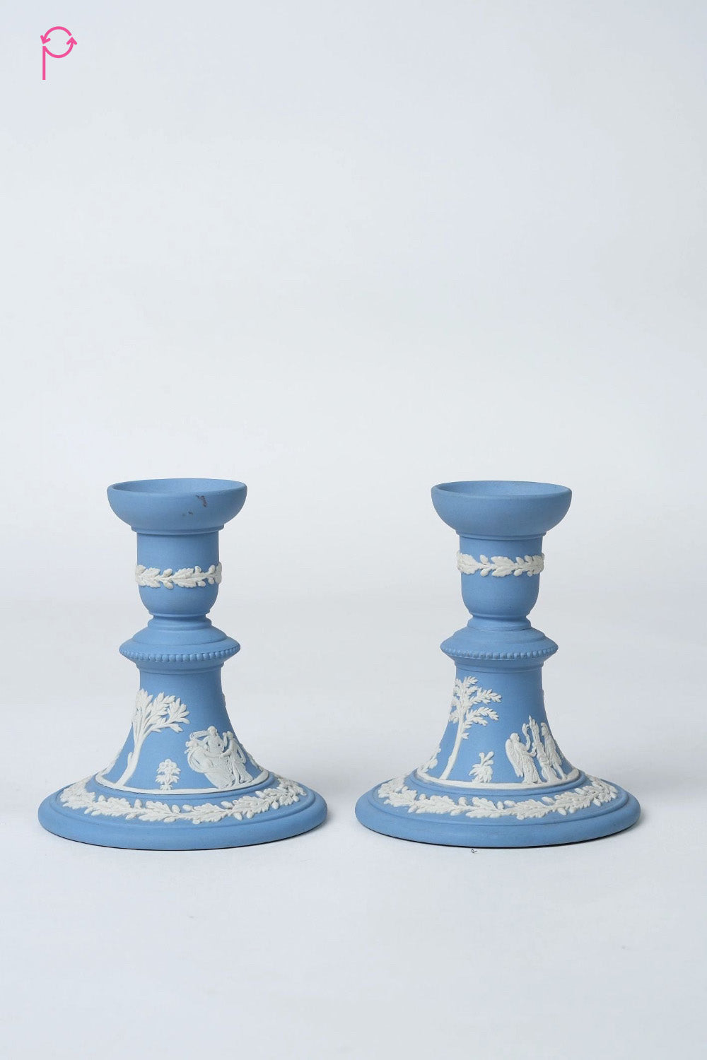 Preloved Vintage Wedgewood Candle Stands With Intricate Design