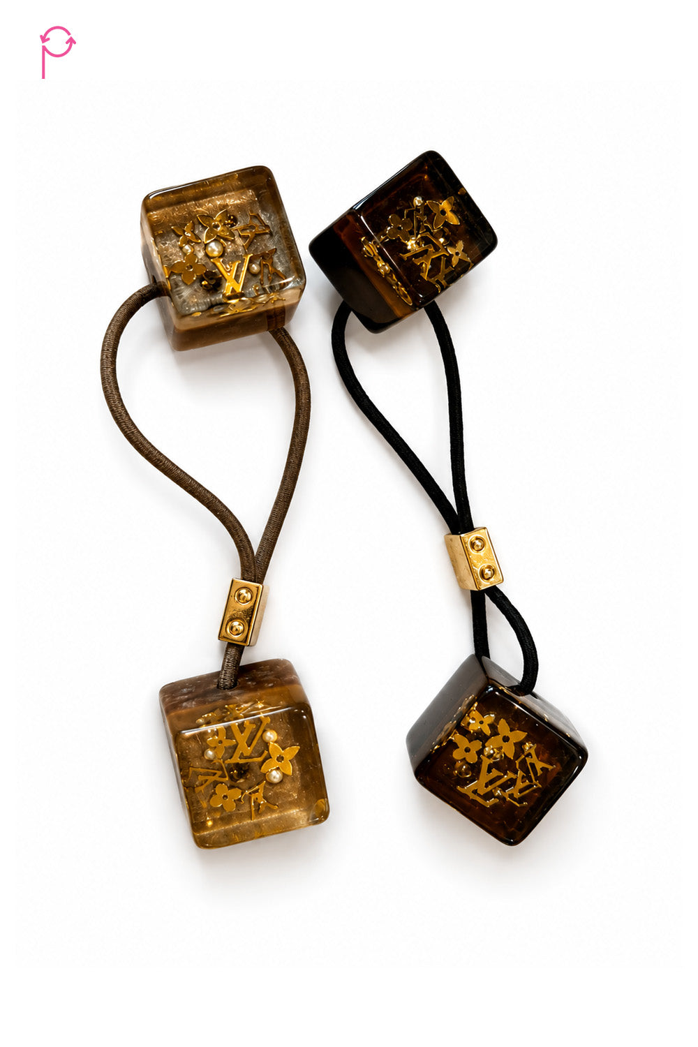 Preloved Louis Vuitton Praline Brown Resin Inclusion Hair Cubes Set of 2