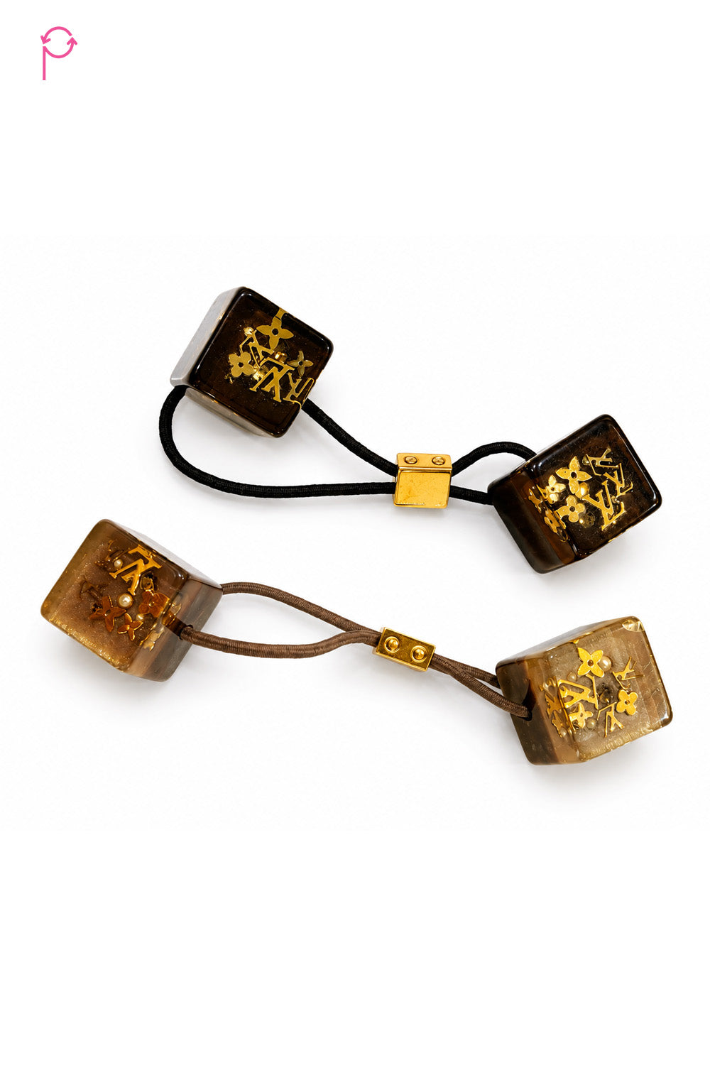 Preloved Louis Vuitton Praline Brown Resin Inclusion Hair Cubes Set of 2