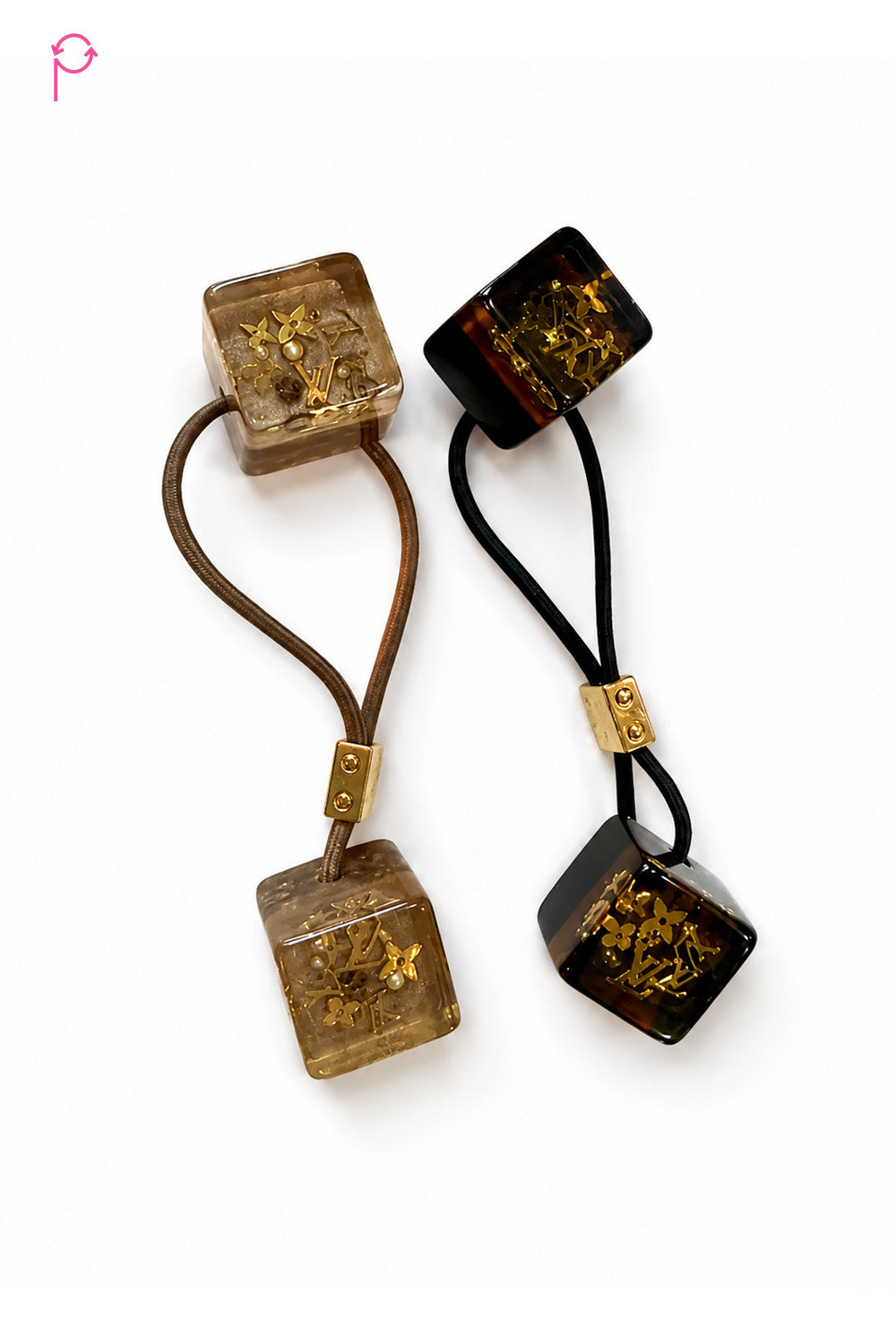 Preloved Louis Vuitton Praline Brown Resin Inclusion Hair Cubes Set of 2