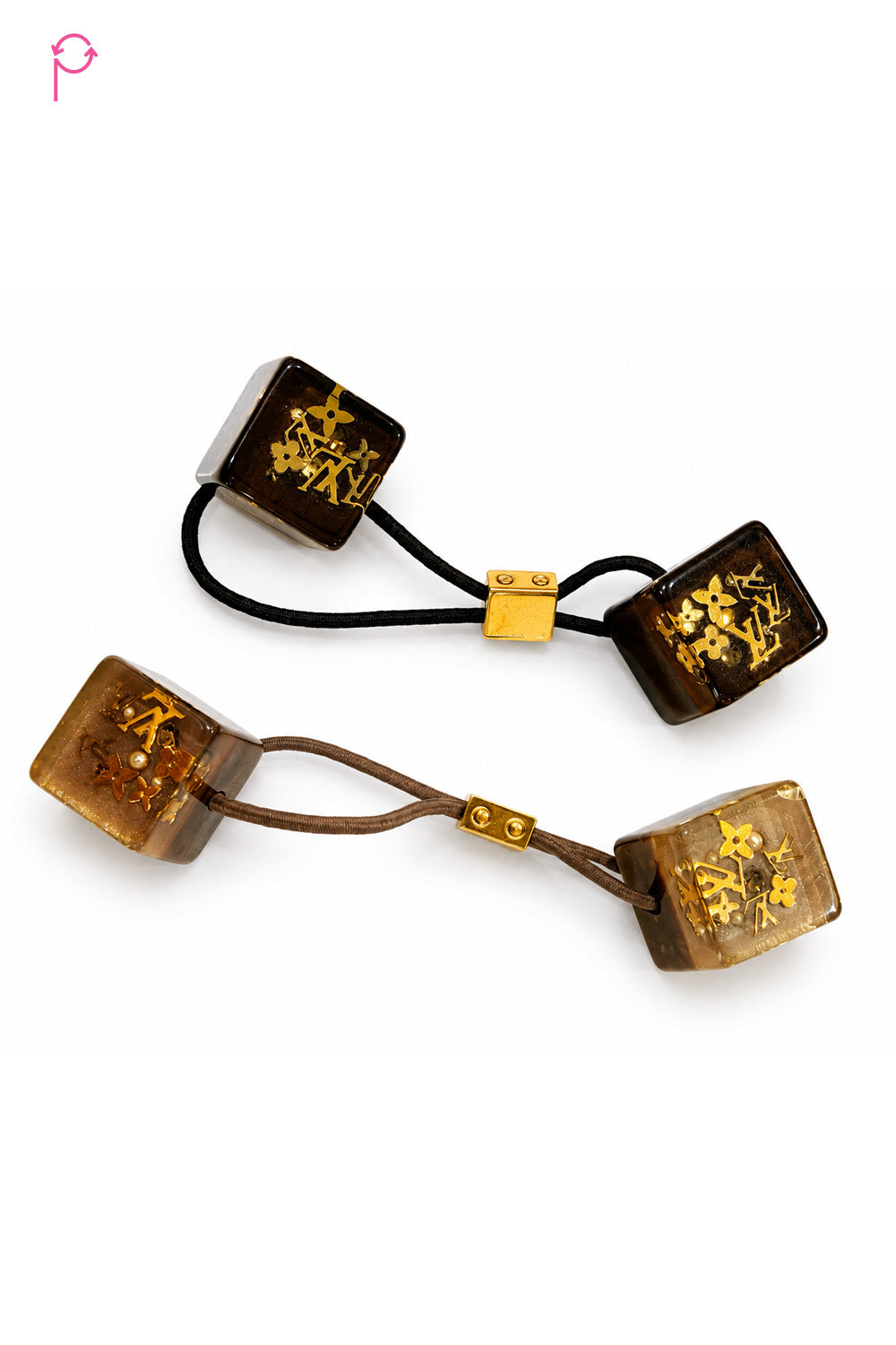 Preloved Louis Vuitton Praline Brown Resin Inclusion Hair Cubes Set of 2