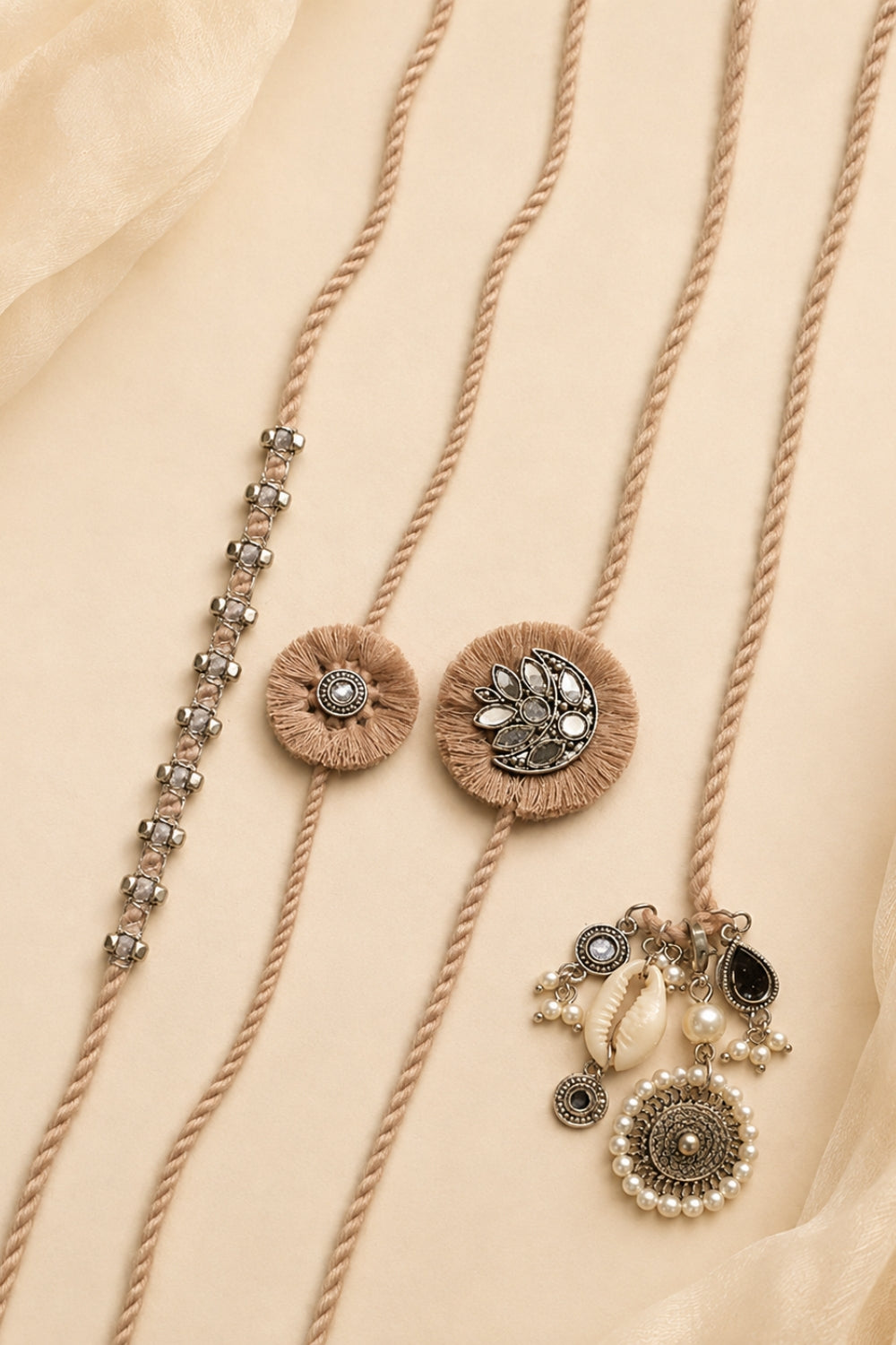 Peach Rakhi & Lumba Set (4 pieces)