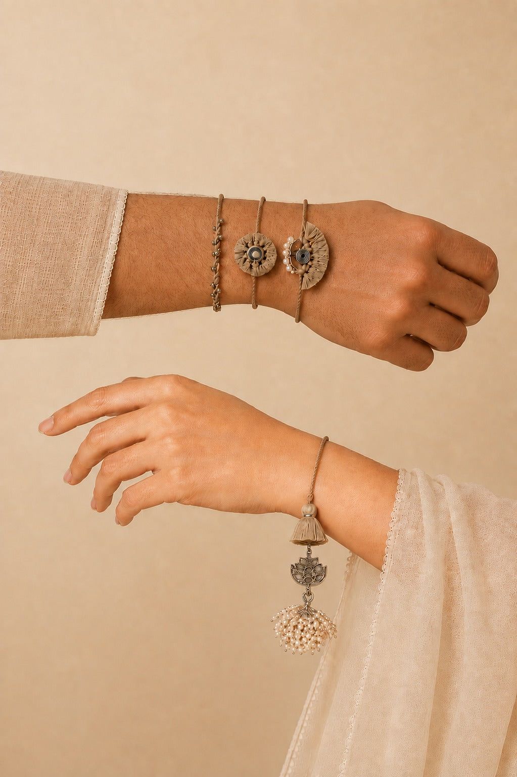 Beige Rakhi & Lumba Set (4 Pieces)