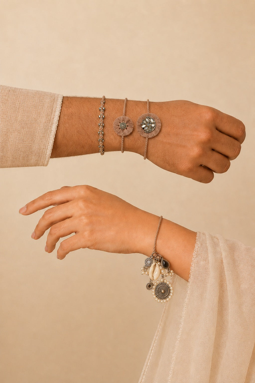 Peach Rakhi & Lumba Set (4 pieces)