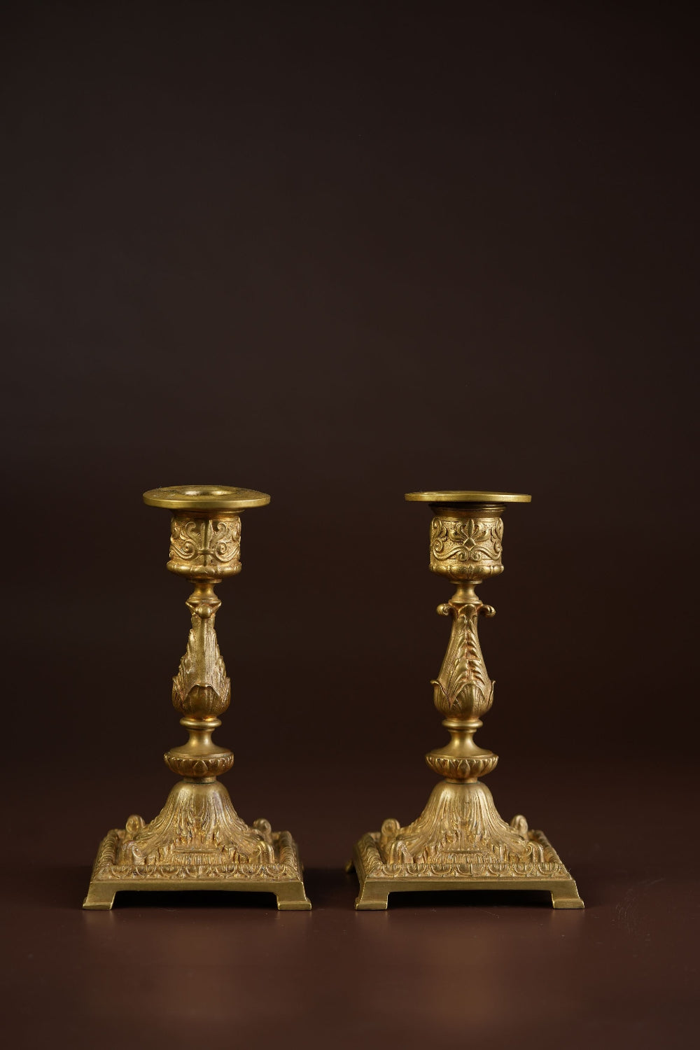 Preloved Rococo Candlesticks with Acanthus Stem & Scrollwork Base