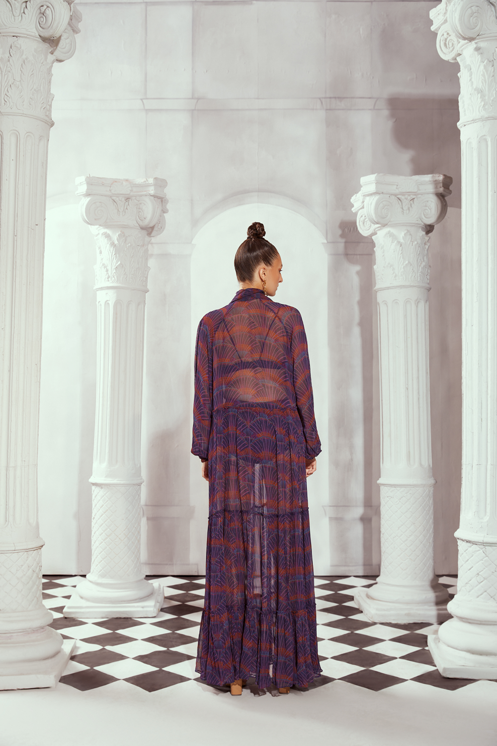 Sheer Maxi With Mosaic Brick Embroidery