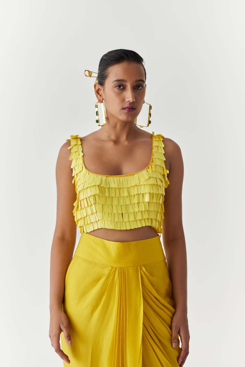 Canary Sequin Blouse & Knot Skirt