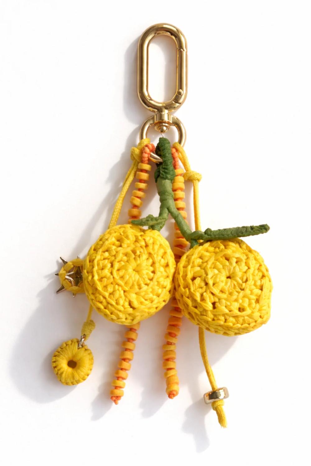 Summer Citrus Lemon Bag Charm with Bead Details