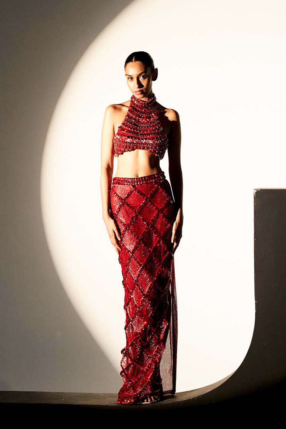 Scarlet Nile Embellished Crystal Skirt Top Set