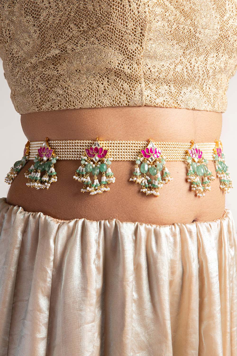 Sharnya Red & Green Kundan Waist Belt