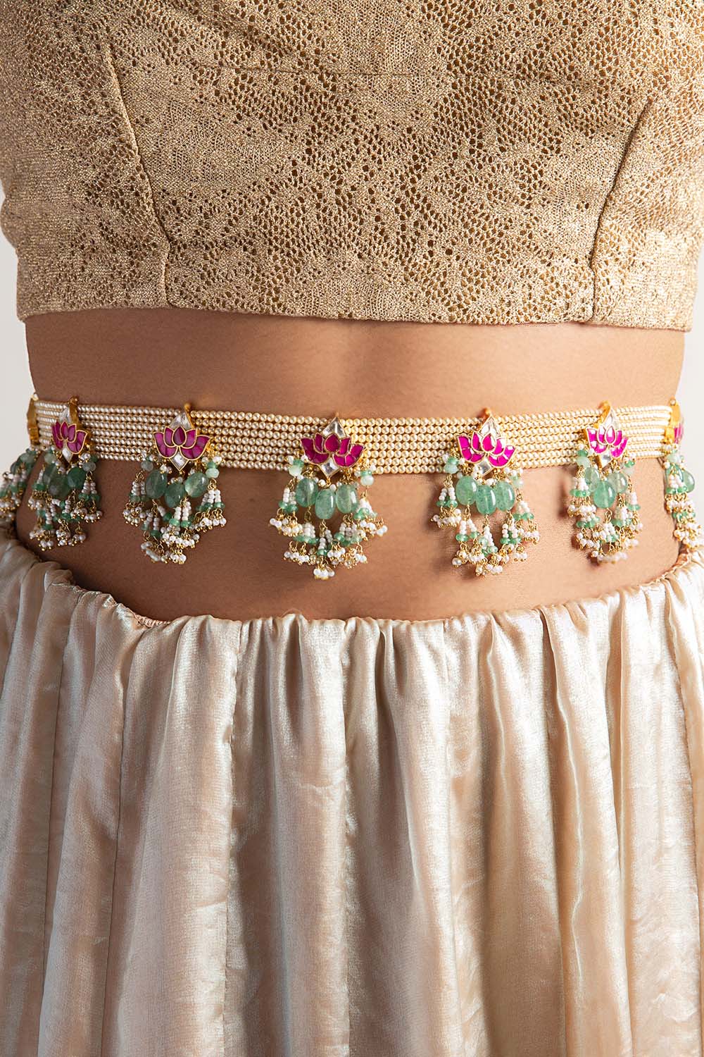 Sharnya Red & Green Kundan Waist Belt