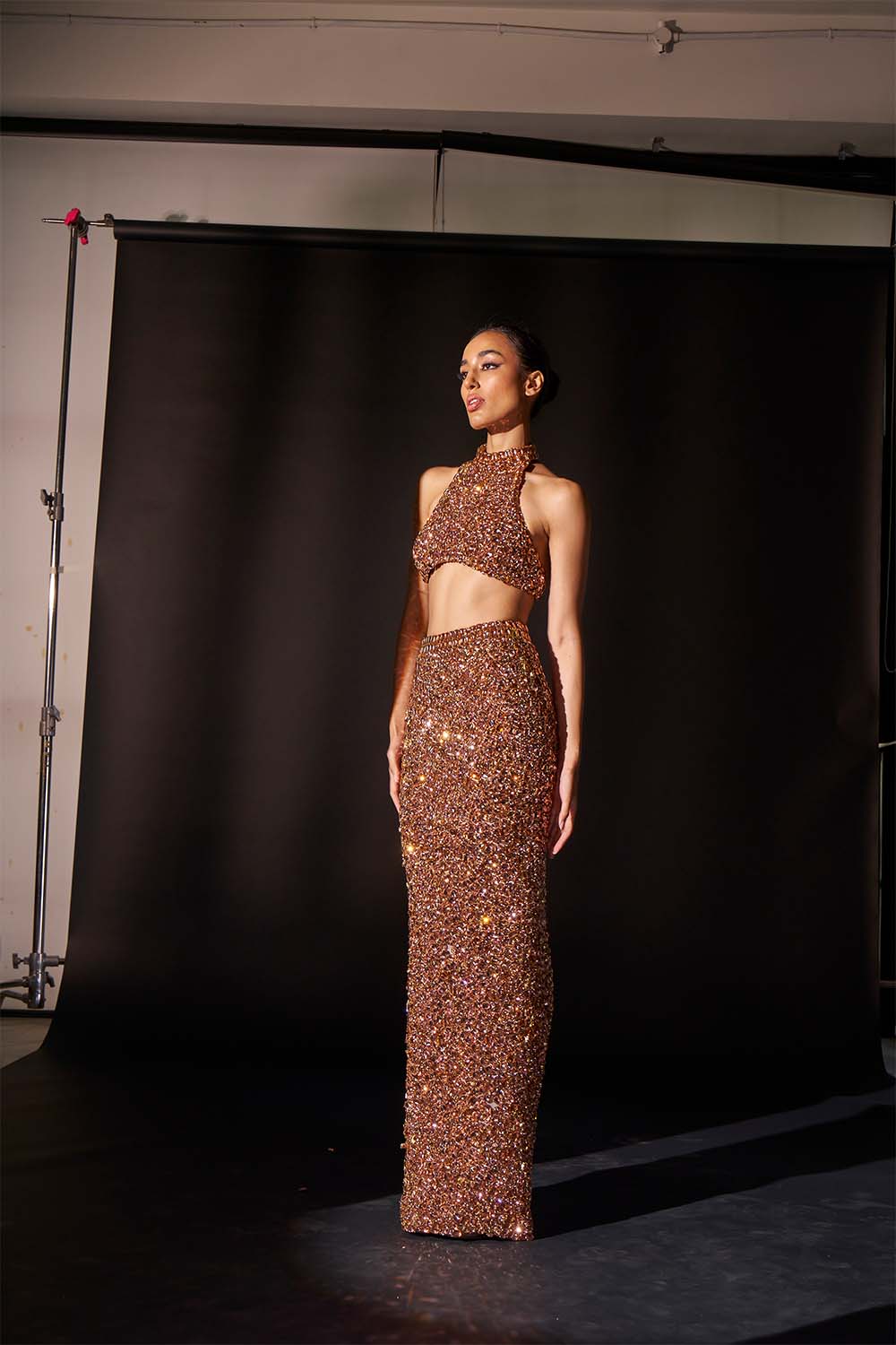 Gilded Luxor Embellished Crystal Skirt Top Set