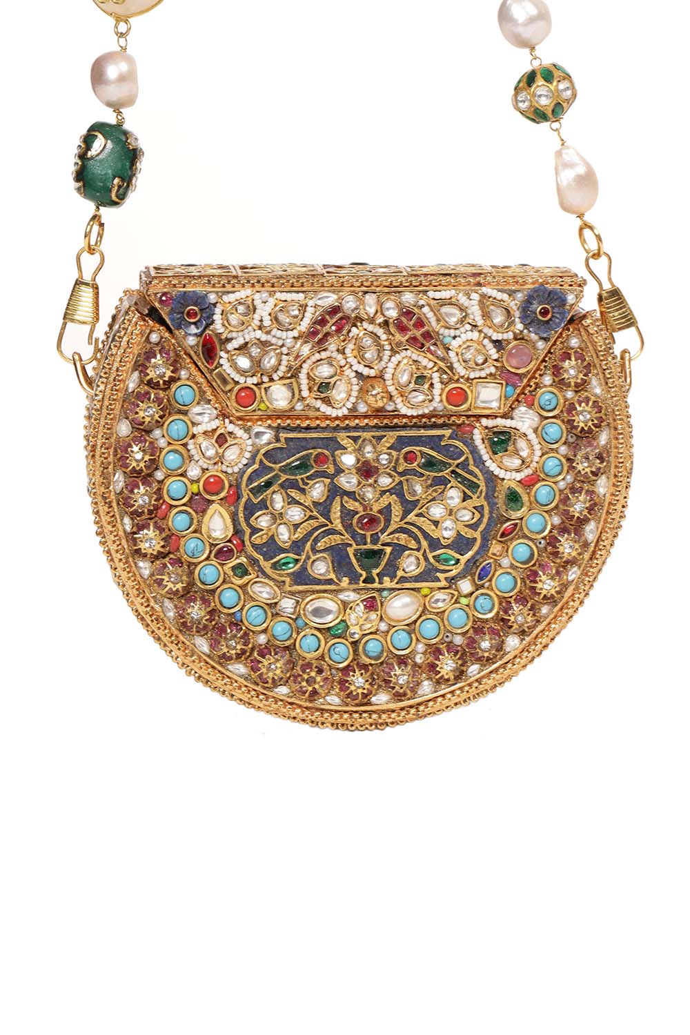 Nitara Red & Green Kundan Hand Bag