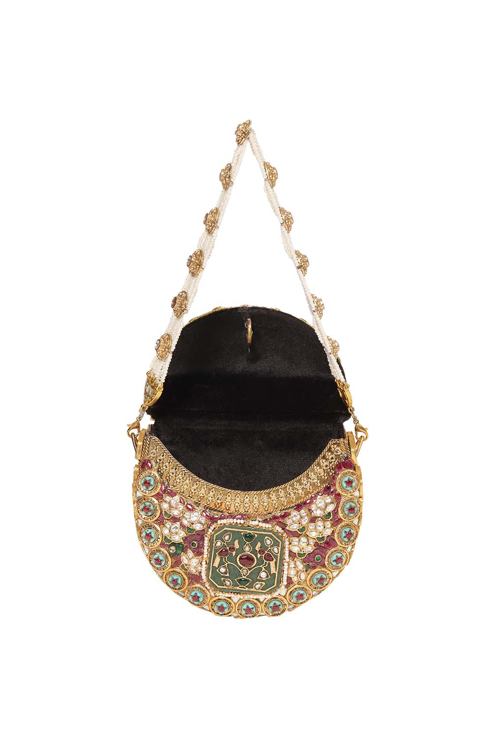 Samar Red & Green Kundan Hand Bag
