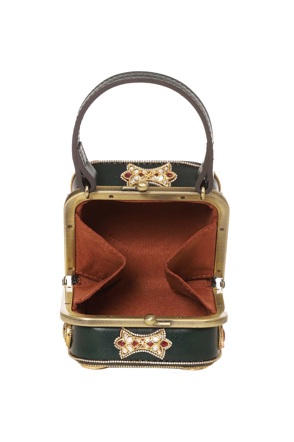 Mishika Red & Green Kundan Hand Bag