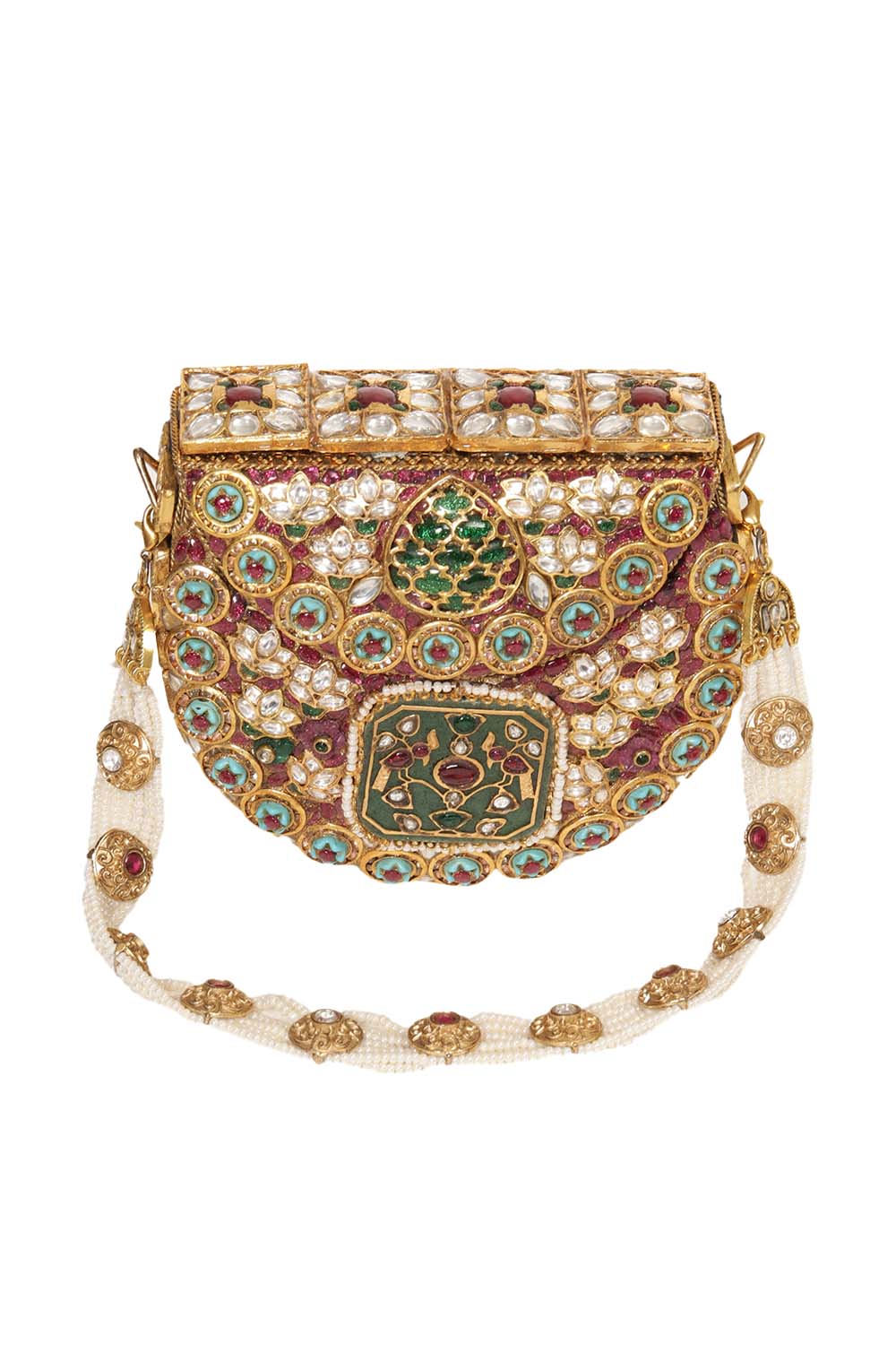 Samar Red & Green Kundan Hand Bag