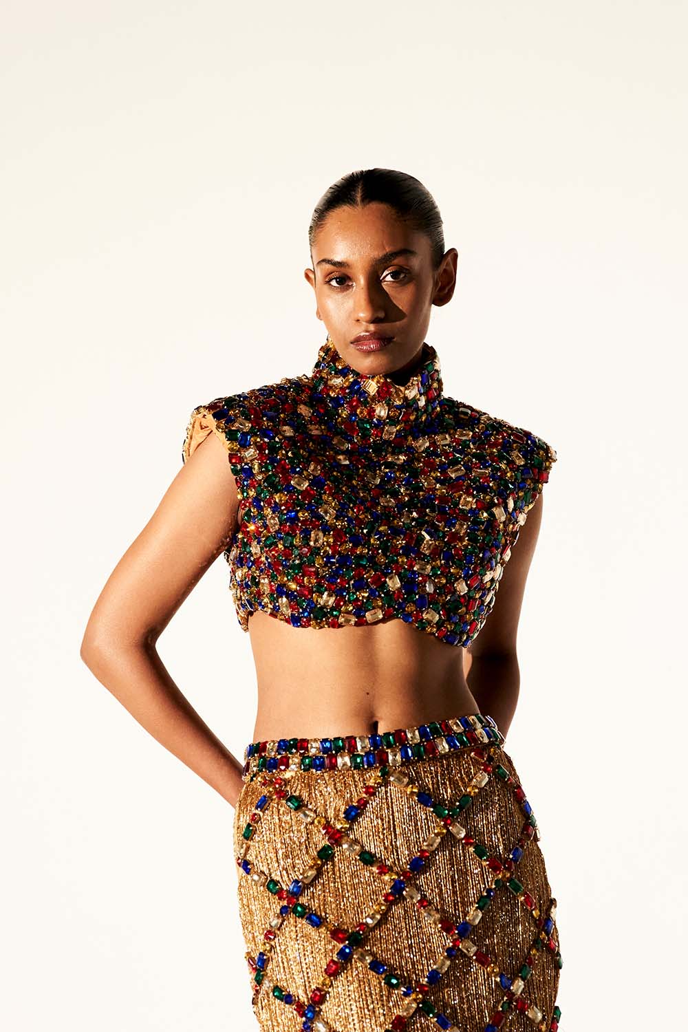 Sphinx Chic Embelished Crystal Skirt Top Set