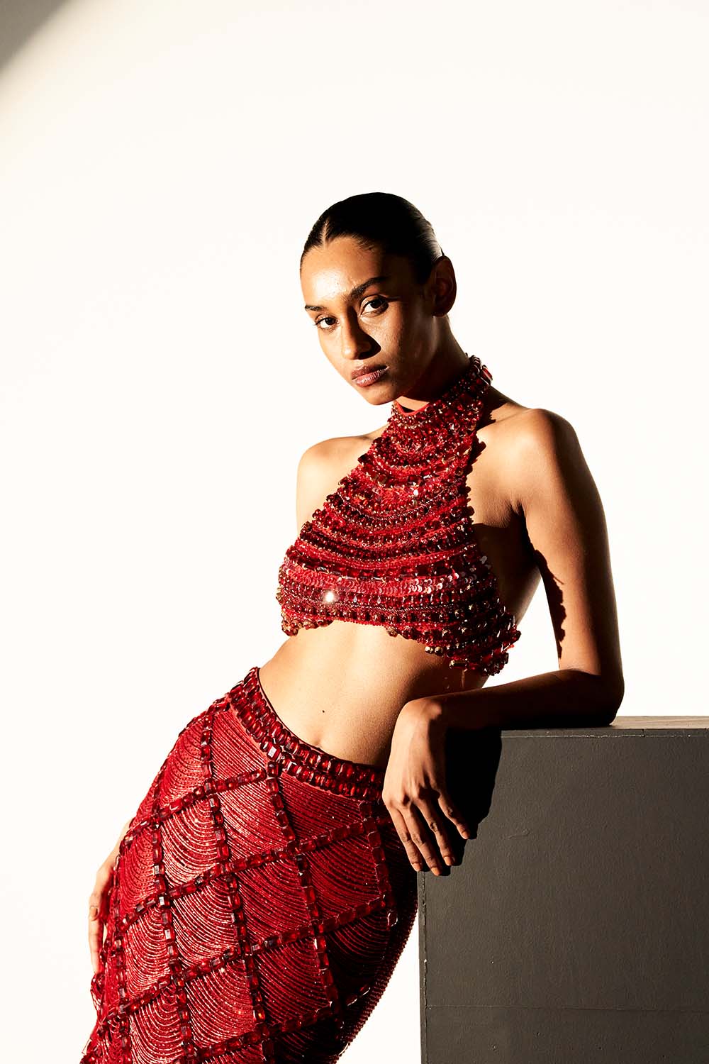 Scarlet Nile Embellished Crystal Skirt Top Set