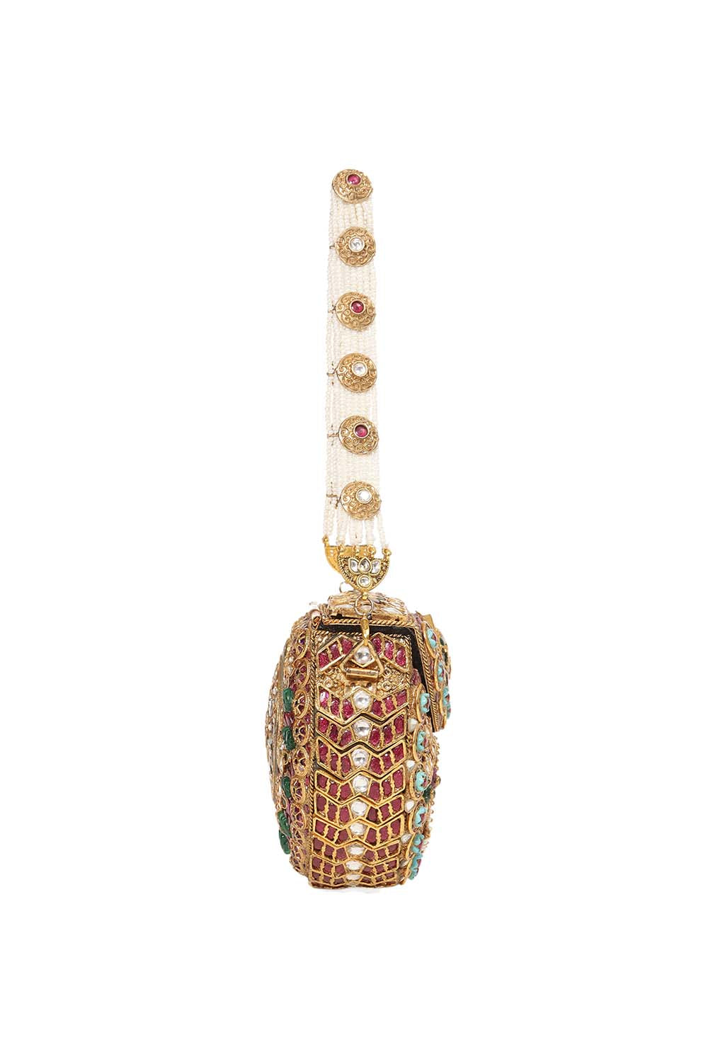 Samar Red & Green Kundan Hand Bag