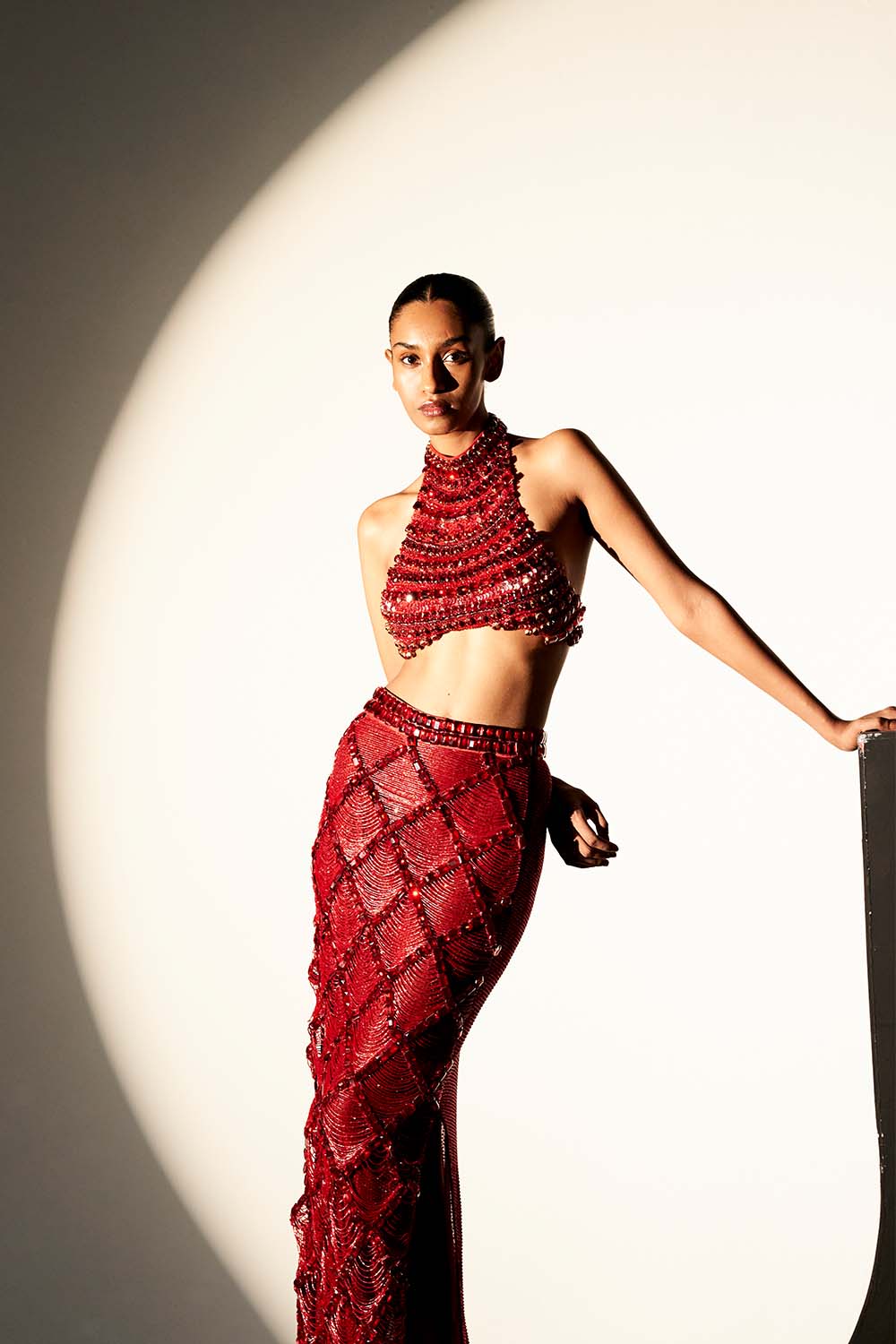 Scarlet Nile Embellished Crystal Skirt Top Set