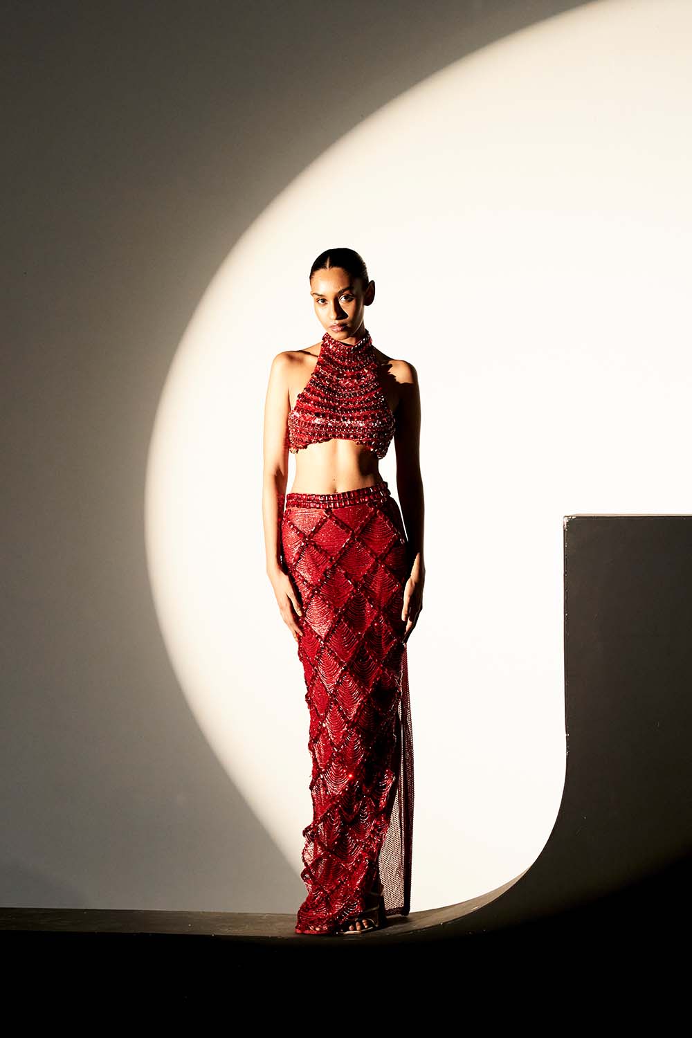 Scarlet Nile Embellished Crystal Skirt Top Set