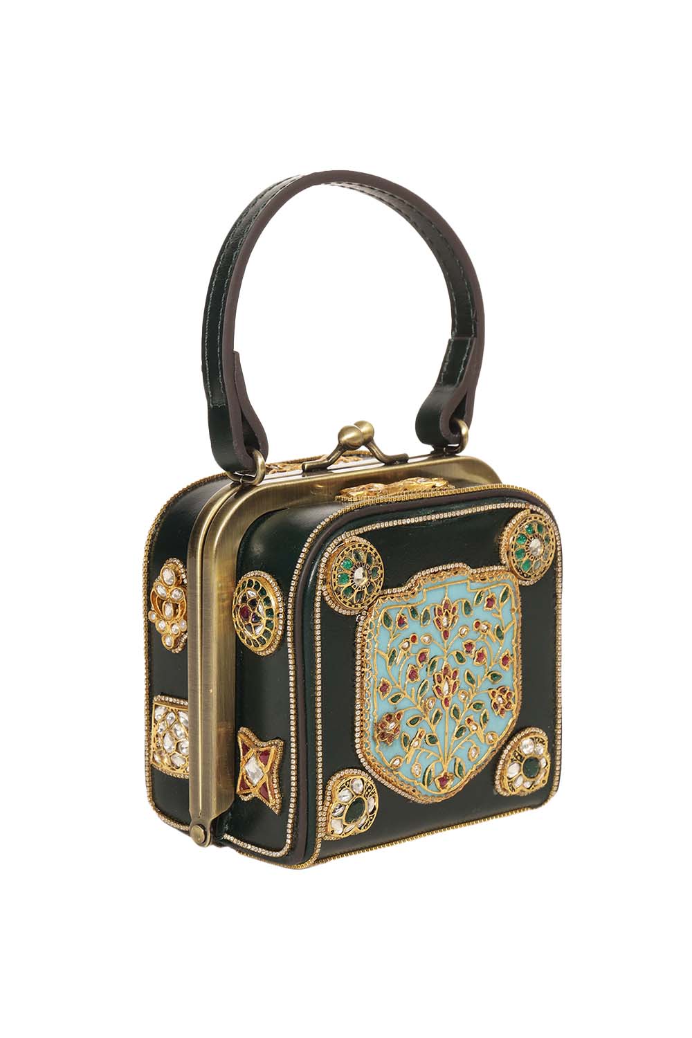 Mishika Red & Green Kundan Hand Bag