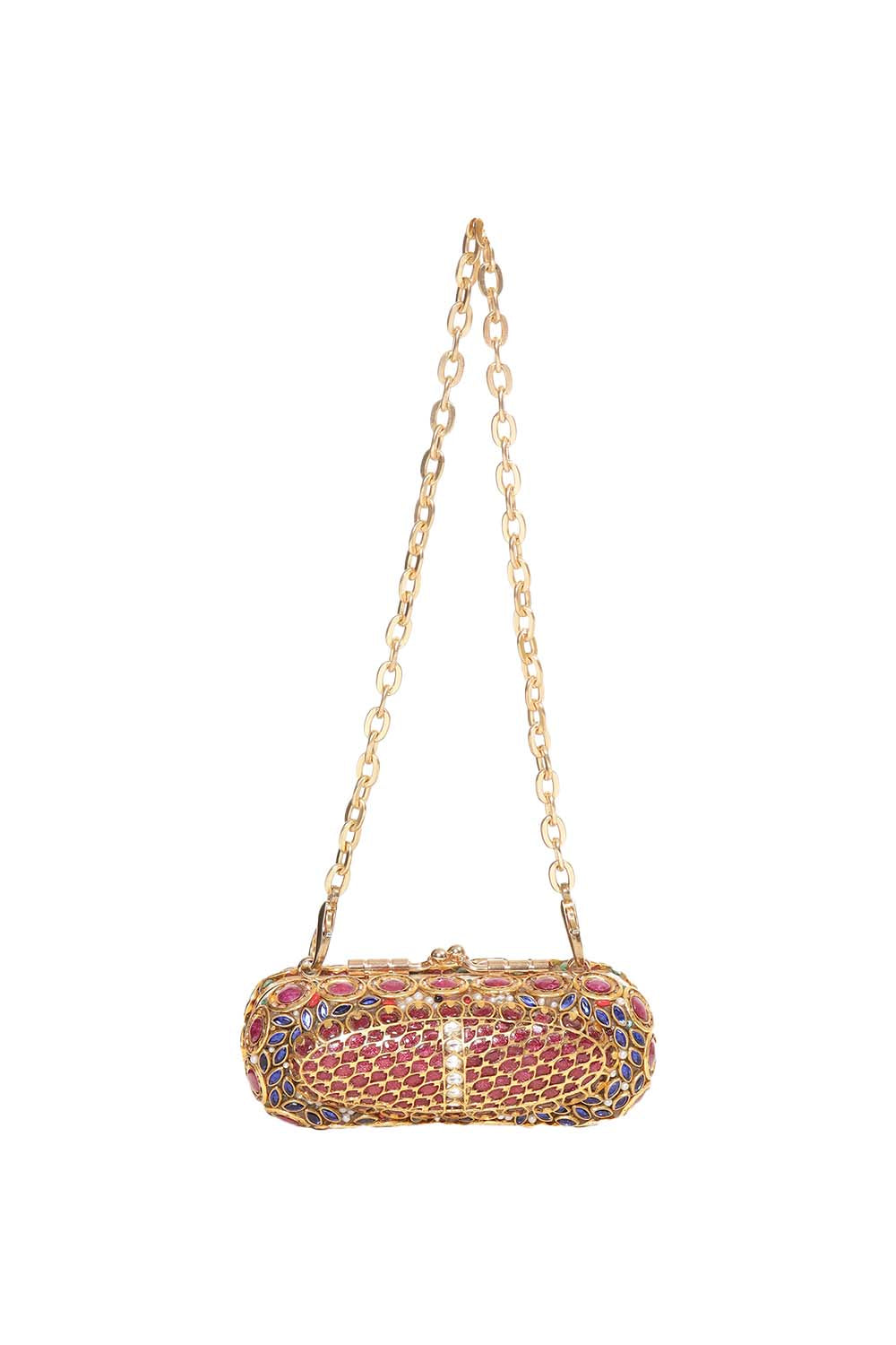 Rani Red & Green Kundan Hand Bag