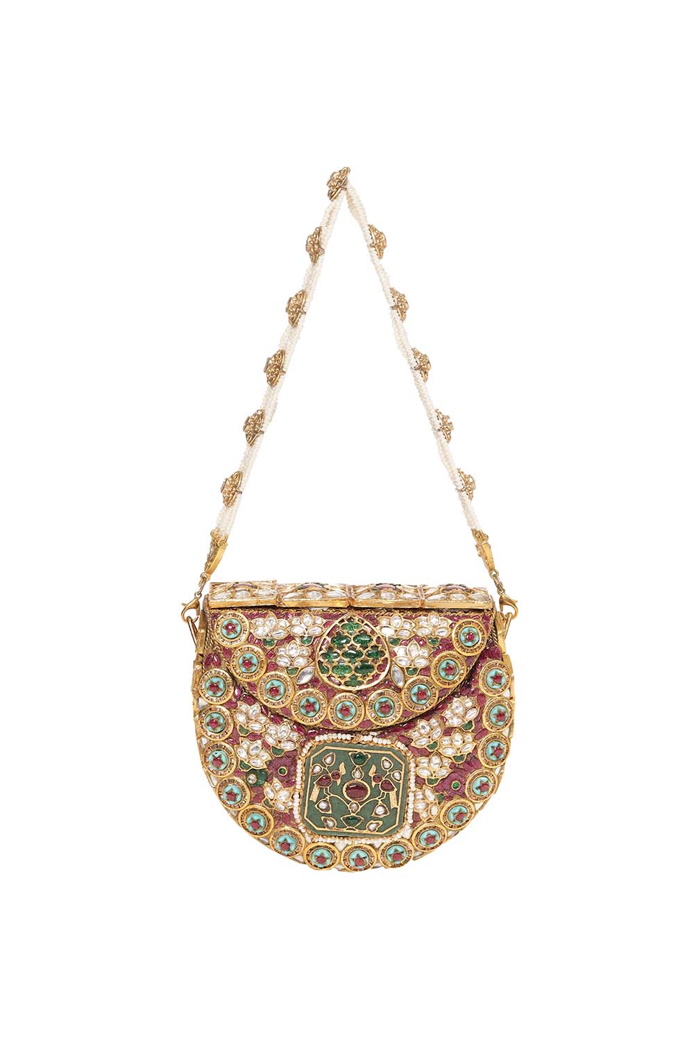 Samar Red & Green Kundan Hand Bag