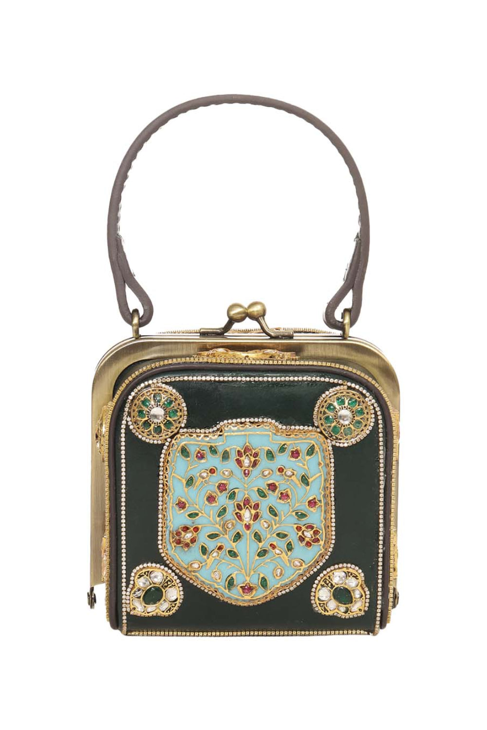 Mishika Red & Green Kundan Hand Bag