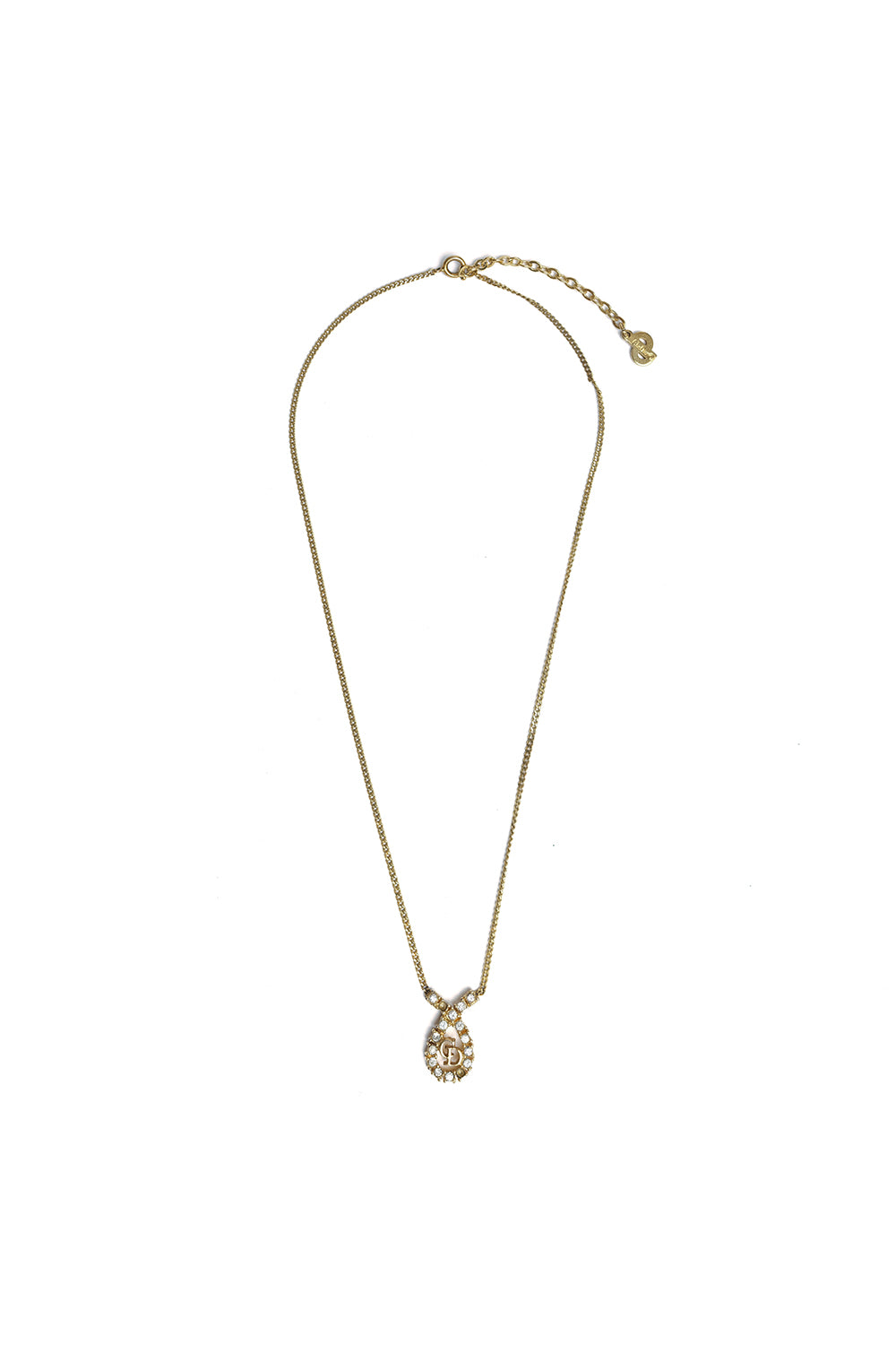 Vintage Christian Dior Crystal CD Pendant Necklace