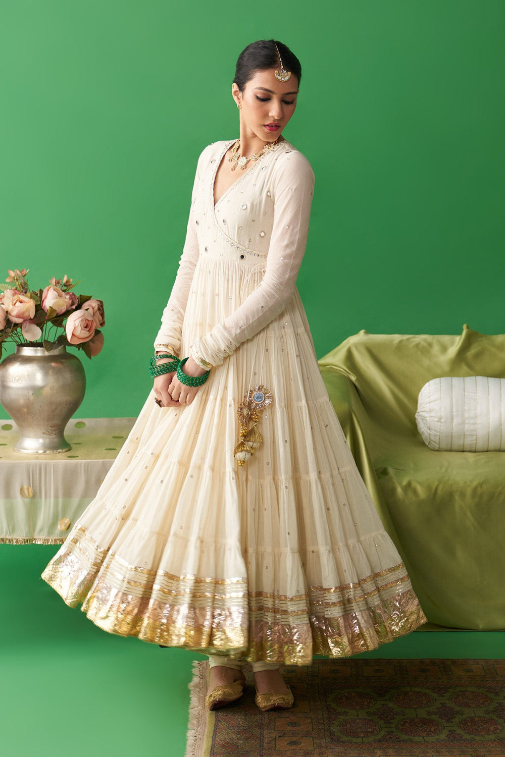 Eidiyah Ivory Angrakha Anarkali Set