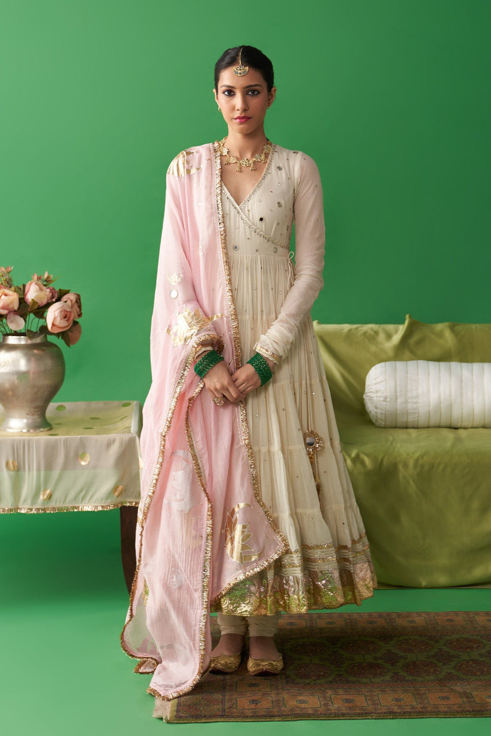 Eidiyah Ivory Angrakha Anarkali Set