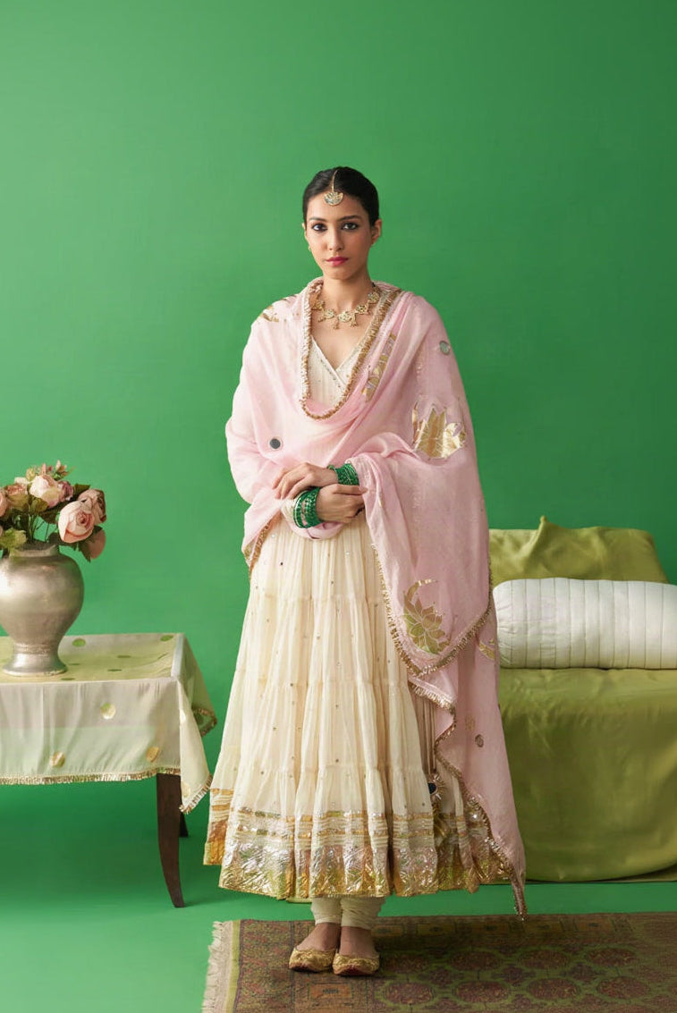 Eidiyah Ivory Angrakha Anarkali Set