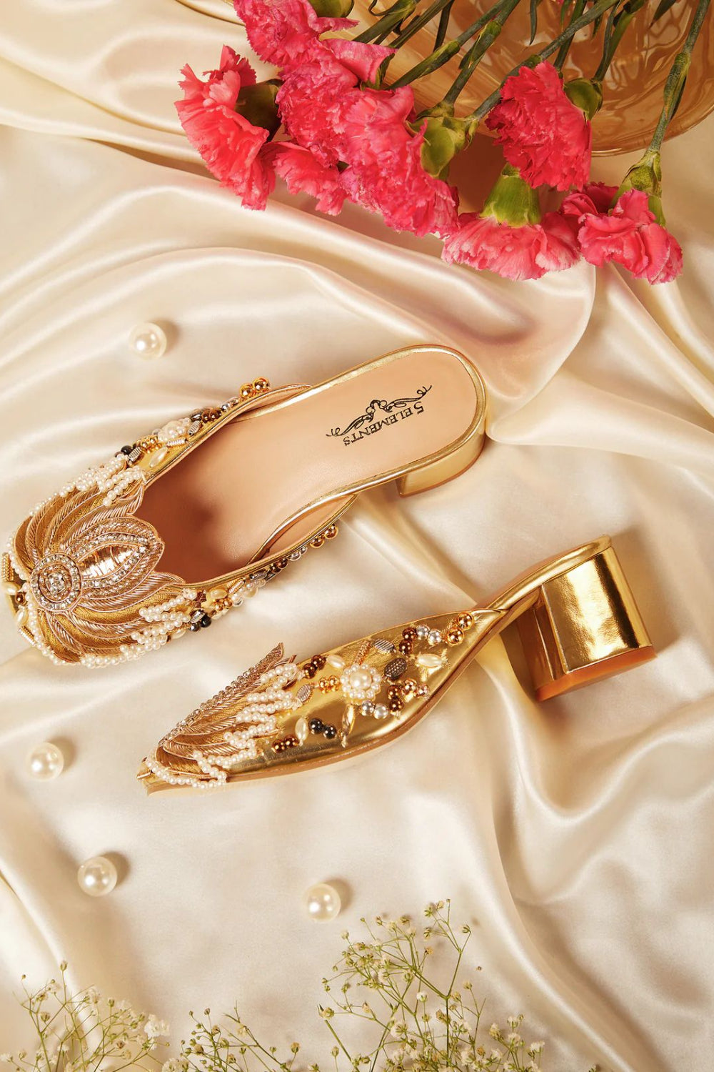 Gold Lotus Mule Heel