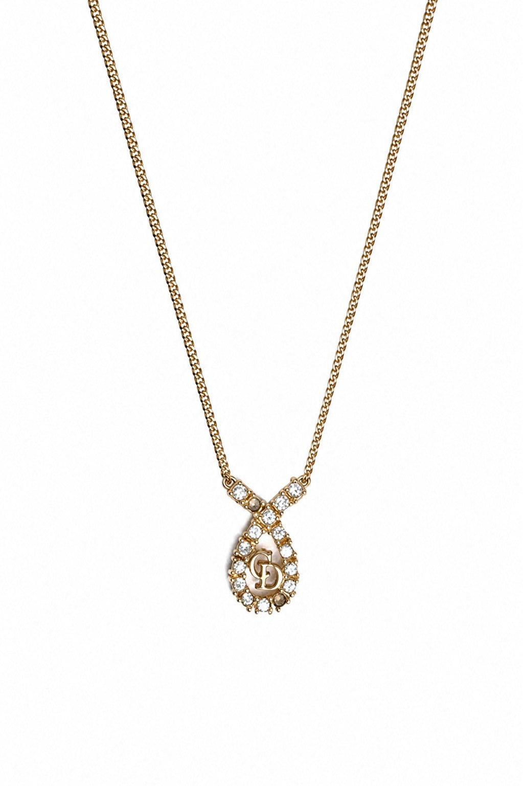 Vintage Christian Dior Crystal CD Pendant Necklace