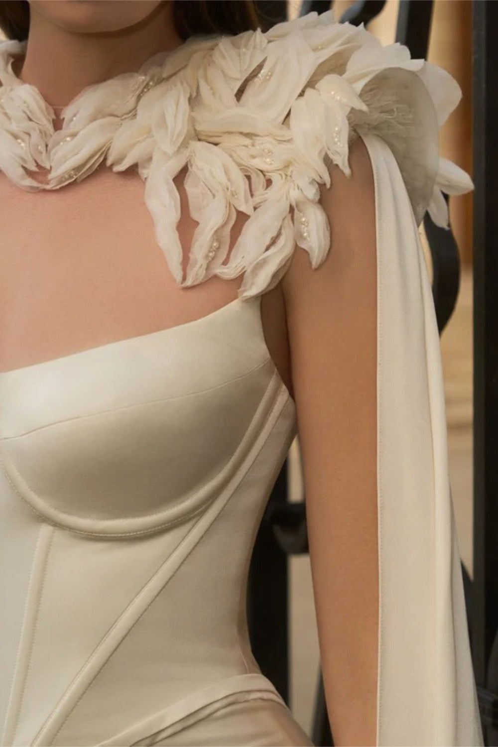 Corset Gown with Shoulder Drape